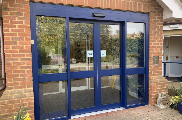 blue automatic sliding door